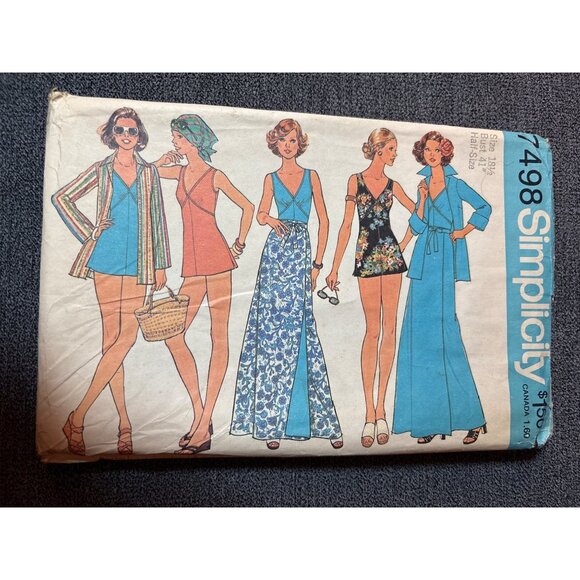 Vintage 1976 Simplicity 7498 Sewing Pattern 18 1/2 Bust 41" Half-Size Dress Pant - Picture 1 of 5